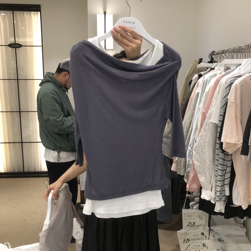 VENIR-a韓國直郵實拍女士新品人氣26春夏休閑時尚T恤假兩件VENIR-aT恤圖色2