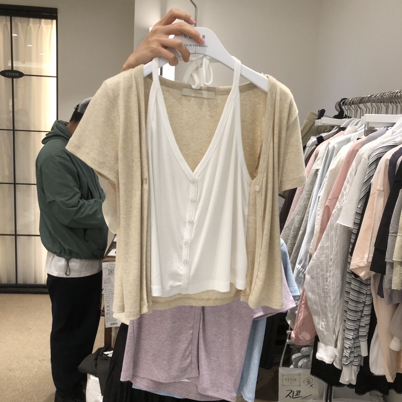VENIR-a韓國東大門代購女士新品職業時尚人氣休閑T恤假兩件VENIR-aT恤圖色1