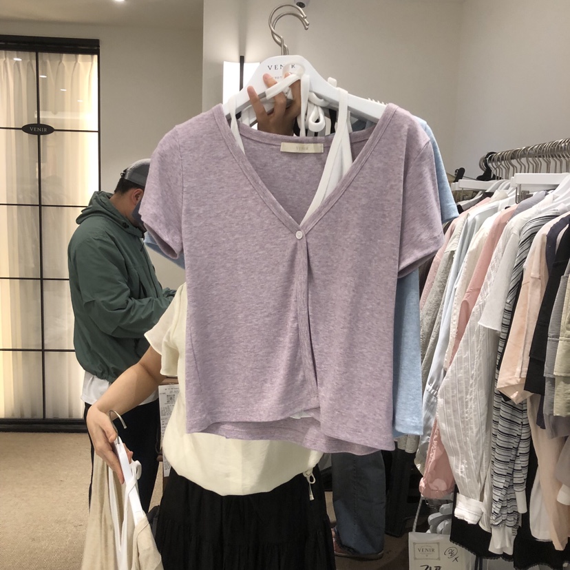 VENIR-a韓國東大門代購女士新品職業時尚人氣休閑T恤假兩件VENIR-aT恤圖色2