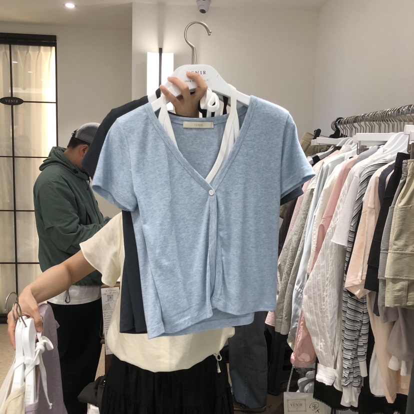 VENIR-a韓國東大門代購女士新品職業時尚人氣休閑T恤假兩件VENIR-aT恤圖色3