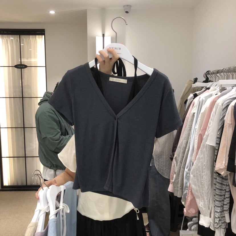 VENIR-a韓國東大門代購女士新品職業時尚人氣休閑T恤假兩件VENIR-aT恤圖色4