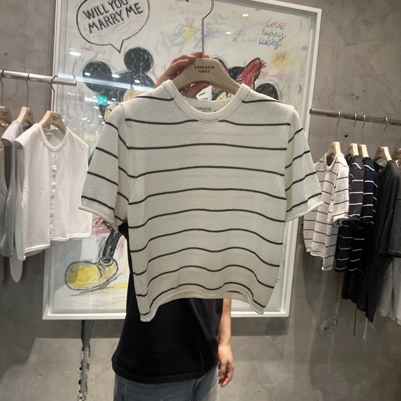 LAMAGIEPIE/LAMAGIE GREY韓國東大門代購女士新款26春夏針織衫條紋LAMAGIEPIE/LAMAGIE GREY針織衫圖色1白色