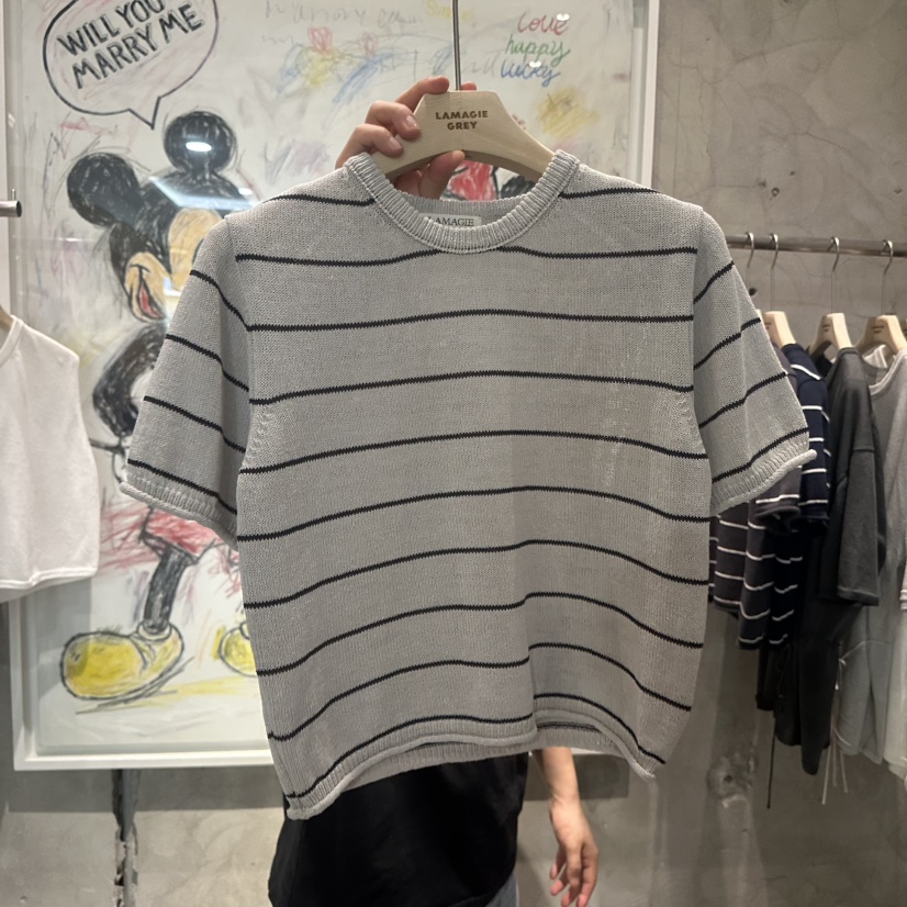 LAMAGIEPIE/LAMAGIE GREY韓國東大門代購女士新款26春夏針織衫條紋LAMAGIEPIE/LAMAGIE GREY針織衫圖色2灰色