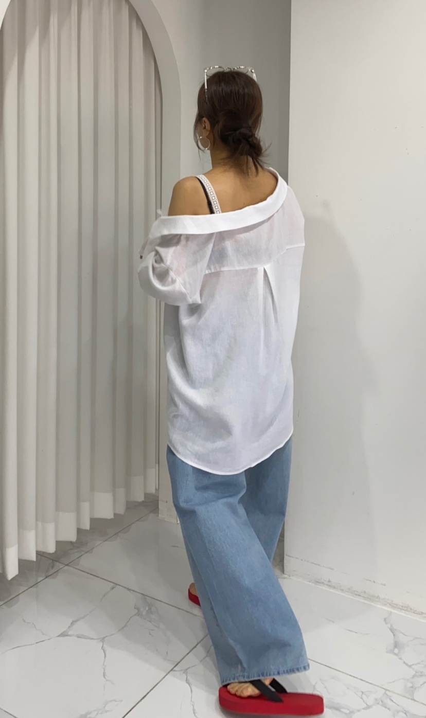 BLACK RIBBON-A韓國代購女裝新品26春夏襯衫蕾絲衫不對稱蕾絲亞麻BLACK RIBBON-A襯衫/蕾絲衫