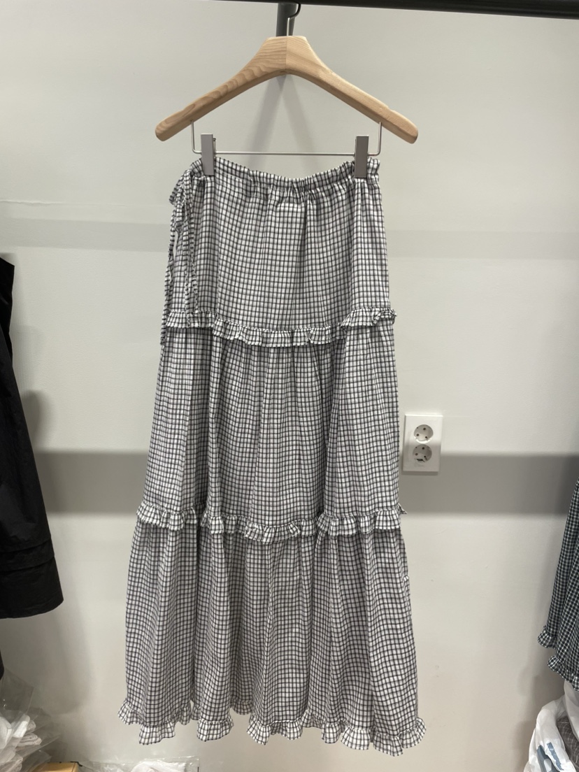 ORMORE韓國代購女士新款26春夏人氣休閑時尚熱賣長裙格紋ORMORE長裙