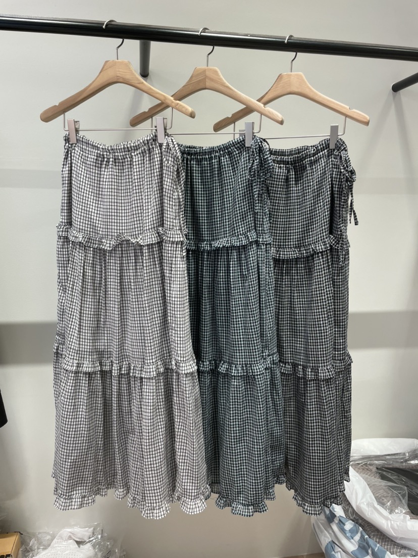 ORMORE韓國代購女士新款26春夏人氣休閑時尚熱賣長裙格紋ORMORE長裙