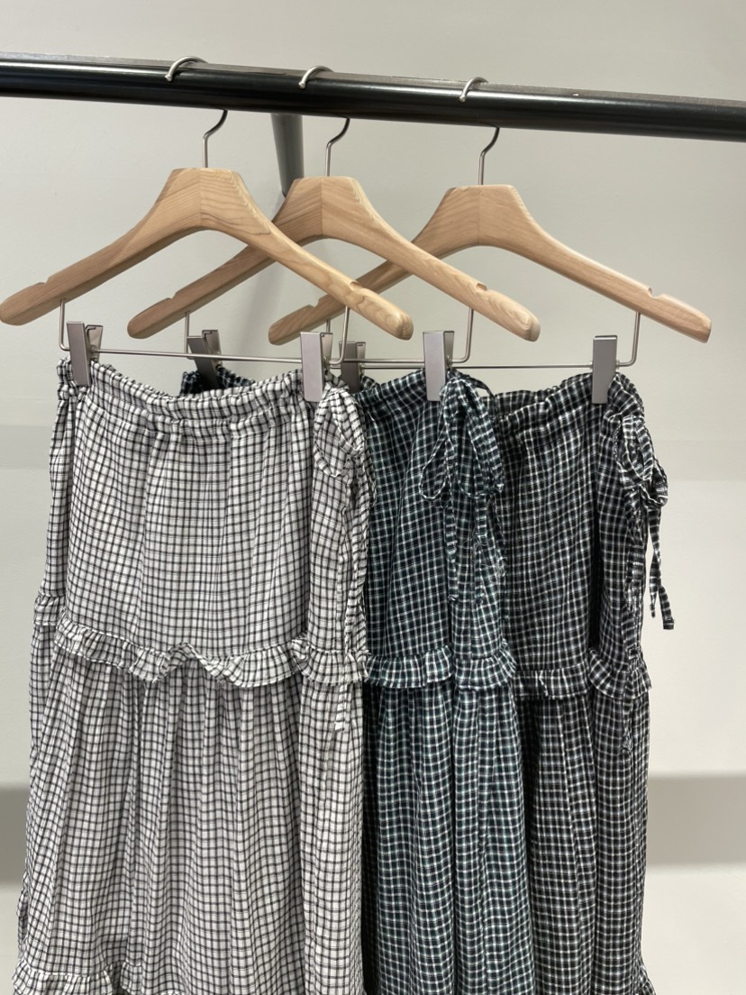 ORMORE韓國代購女士新款26春夏人氣休閑時尚熱賣長裙格紋ORMORE長裙