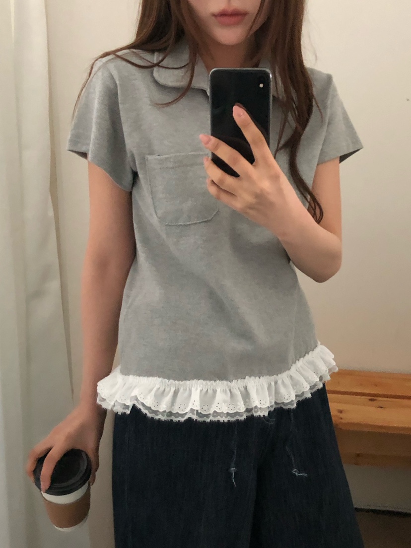 ONDO-P韓國東大門代購女士新款職業人氣26春夏熱賣T恤蕾絲ONDO-PT恤圖色2