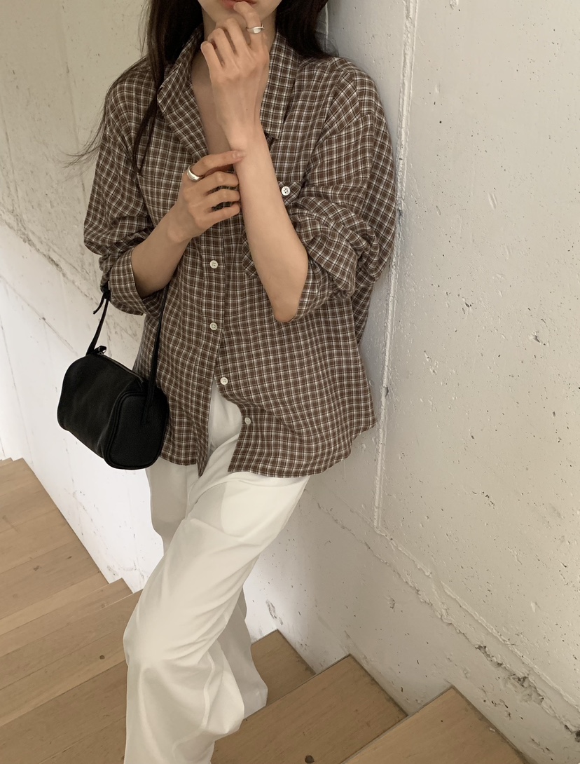 NOTICE韓國東大門直郵女裝新款26春夏職業襯衫蕾絲衫格紋NOTICE襯衫/蕾絲衫