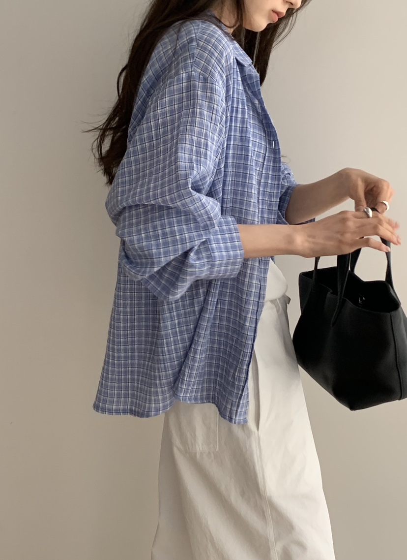 NOTICE韓國東大門直郵女裝新款26春夏職業襯衫蕾絲衫格紋NOTICE襯衫/蕾絲衫