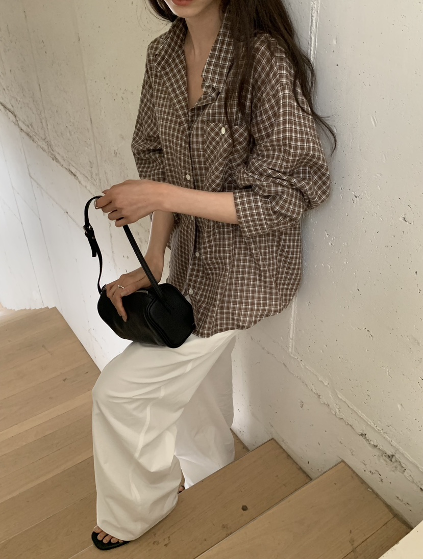 NOTICE韓國東大門直郵女裝新款26春夏職業襯衫蕾絲衫格紋NOTICE襯衫/蕾絲衫