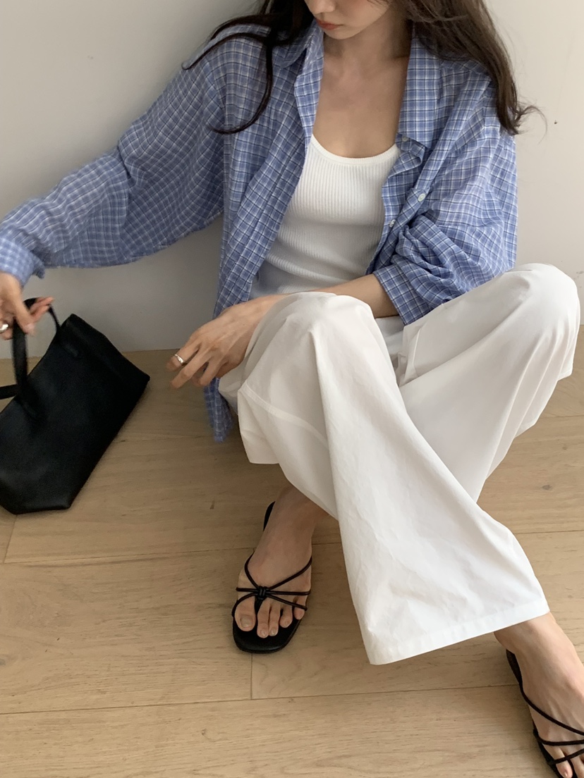 NOTICE韓國東大門直郵女裝新款26春夏職業襯衫蕾絲衫格紋NOTICE襯衫/蕾絲衫