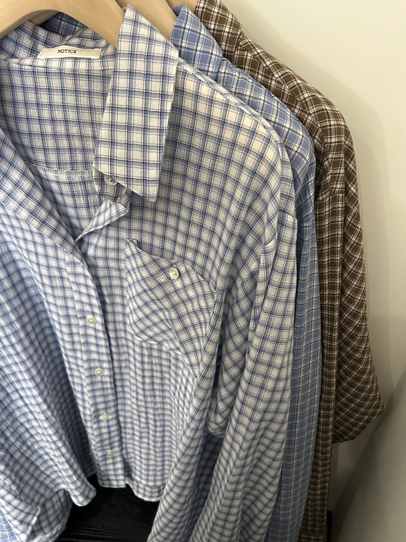 NOTICE韓國東大門直郵女裝新款26春夏職業襯衫蕾絲衫格紋NOTICE襯衫/蕾絲衫