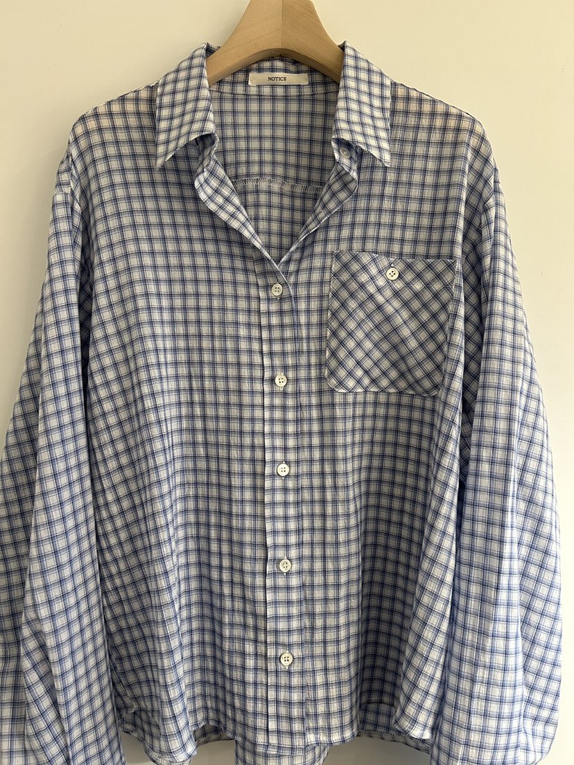 NOTICE韓國東大門直郵女裝新款26春夏職業襯衫蕾絲衫格紋NOTICE襯衫/蕾絲衫