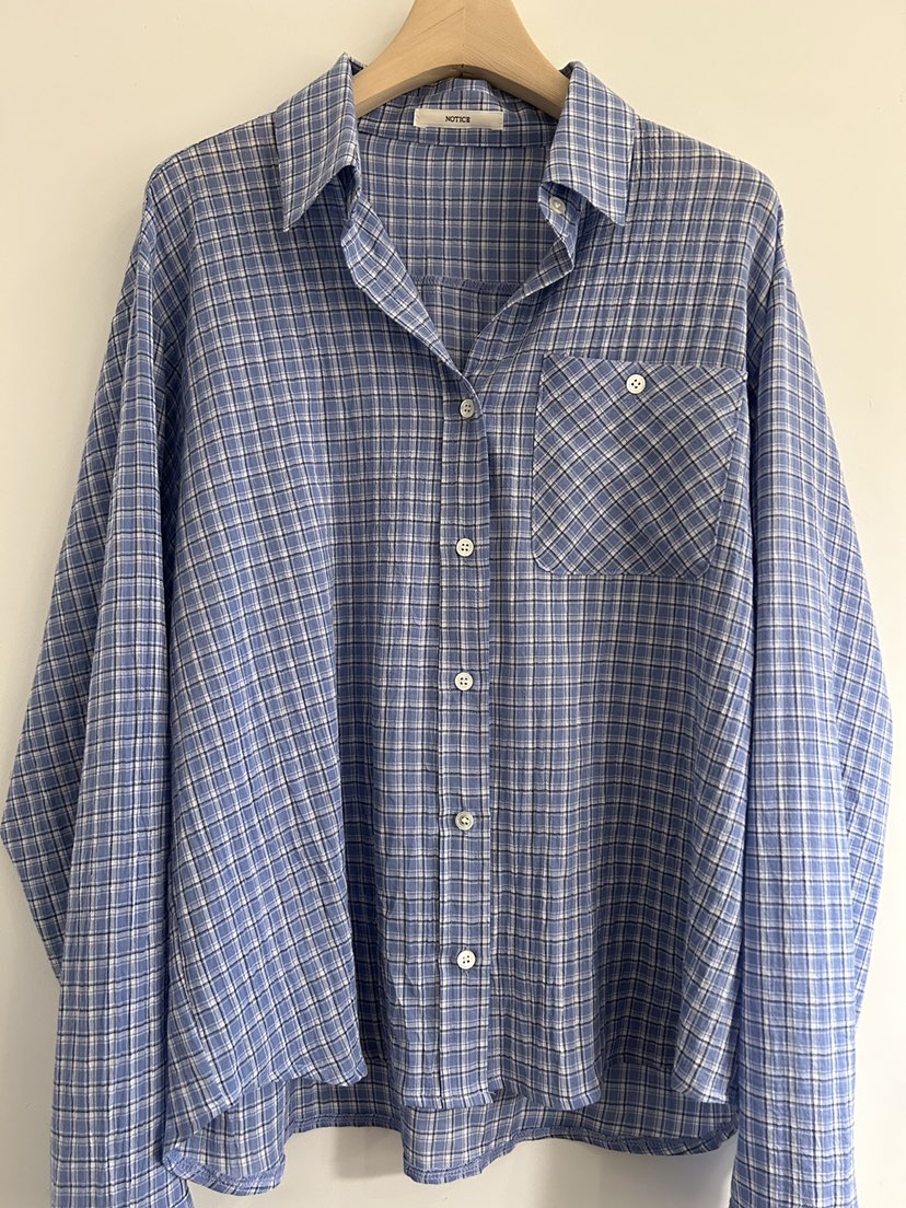 NOTICE韓國東大門直郵女裝新款26春夏職業襯衫蕾絲衫格紋NOTICE襯衫/蕾絲衫