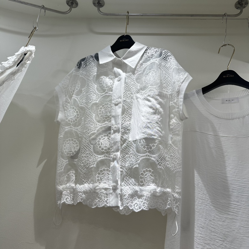 BIKINI韓國直郵實拍女裝新品26春夏熱賣職業襯衫蕾絲衫系帶BIKINI襯衫/蕾絲衫圖色1