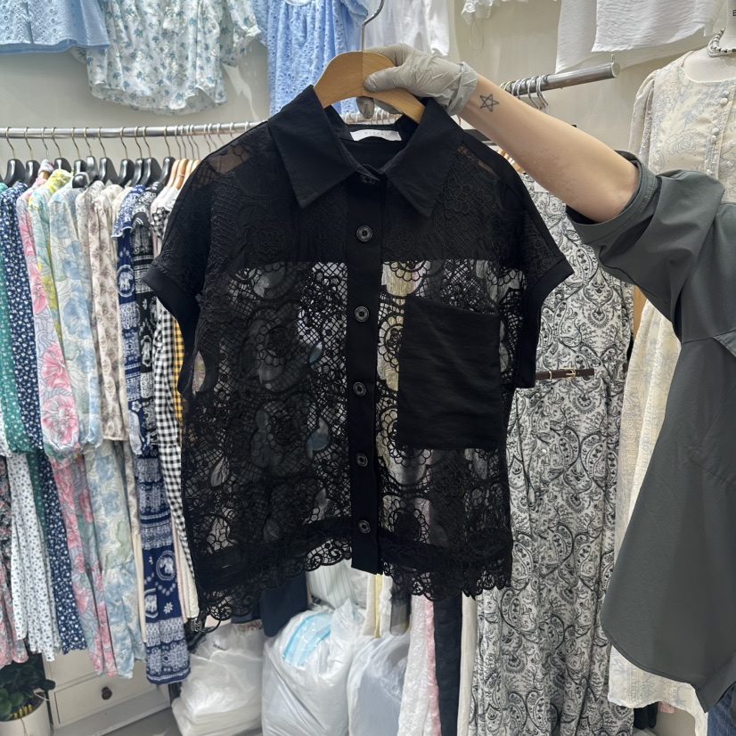 BIKINI韓國直郵實拍女裝新品26春夏熱賣職業襯衫蕾絲衫系帶BIKINI襯衫/蕾絲衫圖色2