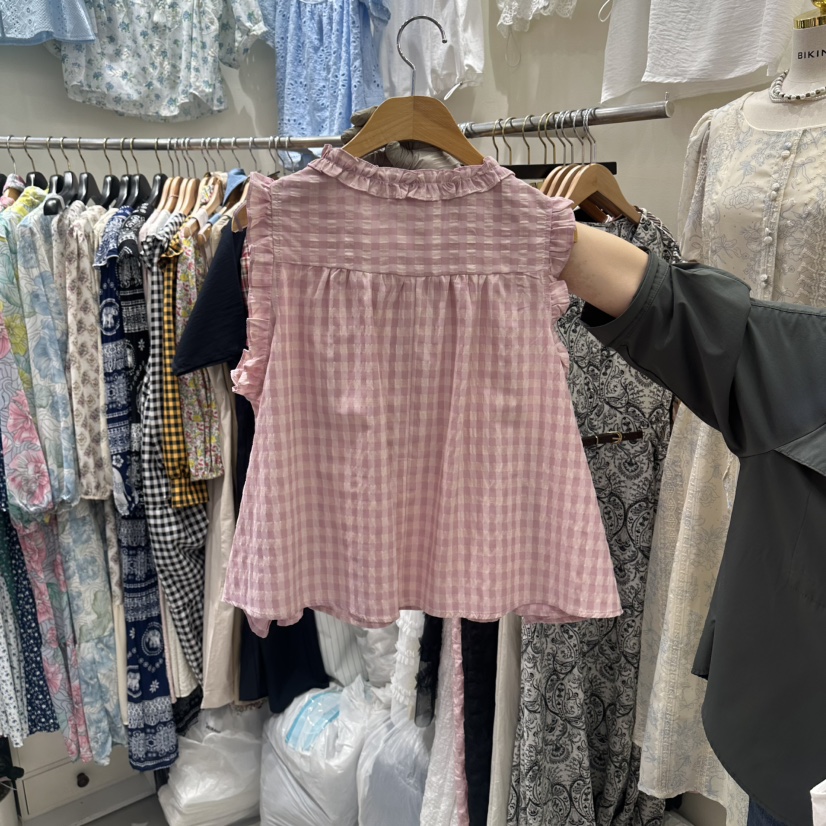 BIKINI韓國東大門代購女裝新款熱賣時尚推薦襯衫蕾絲衫格子BIKINI襯衫/蕾絲衫