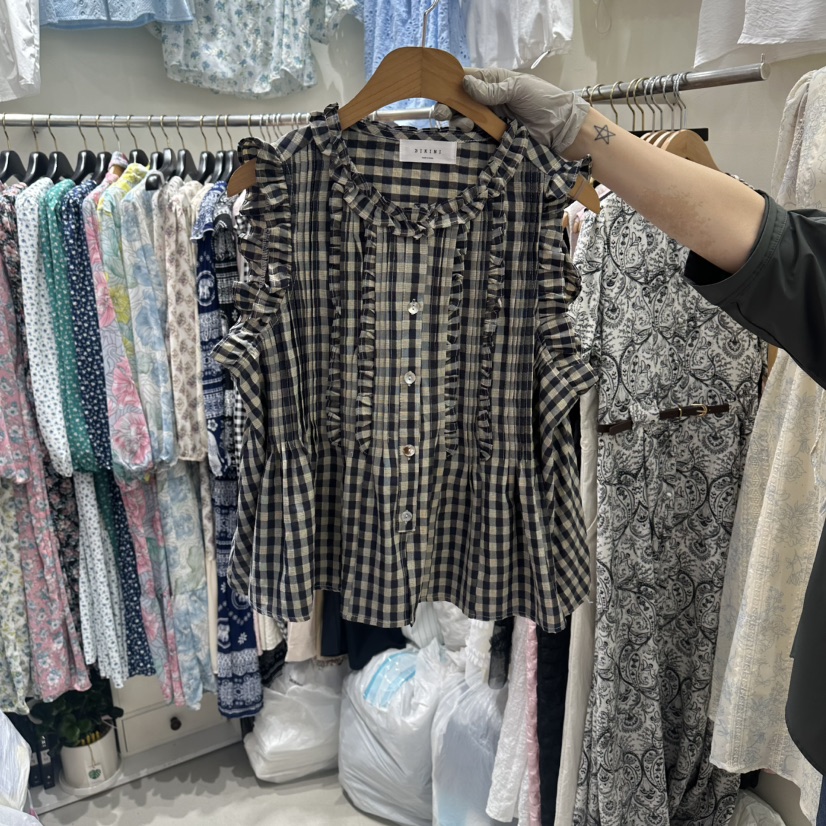 BIKINI韓國東大門代購女裝新款熱賣時尚推薦襯衫蕾絲衫格子BIKINI襯衫/蕾絲衫圖色2