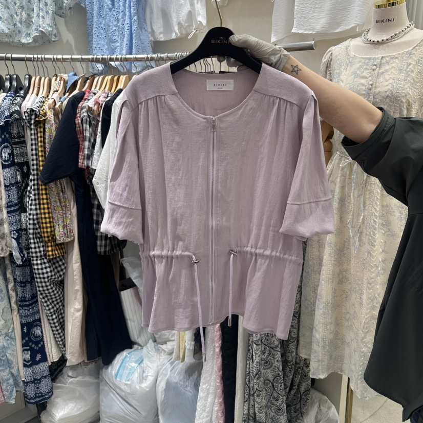 BIKINI韓國直郵實拍女裝新款休閑職業推薦襯衫蕾絲衫亞麻BIKINI襯衫/蕾絲衫圖色1