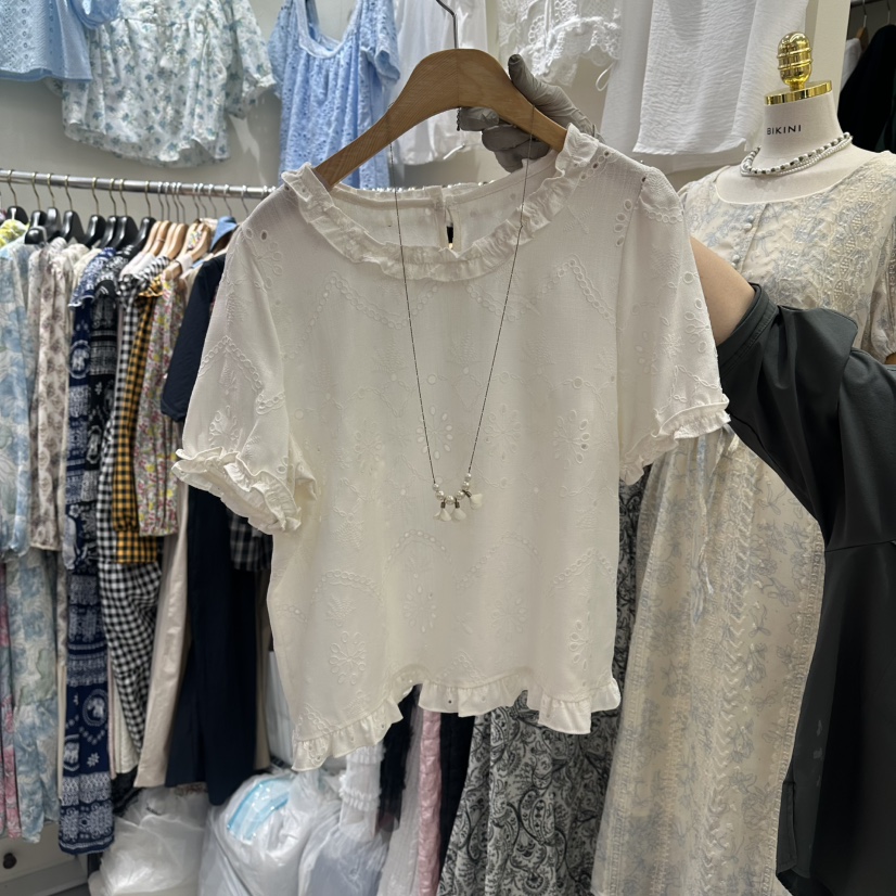 BIKINI韓國東大門直郵女士新品時尚襯衫蕾絲衫不含項鏈刺繡BIKINI襯衫/蕾絲衫圖色2