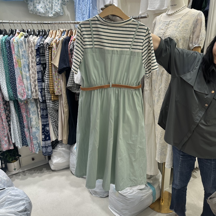 BIKINI韓國直郵女士新款休閑人氣推薦26春夏連衣裙假兩件BIKINI連衣裙