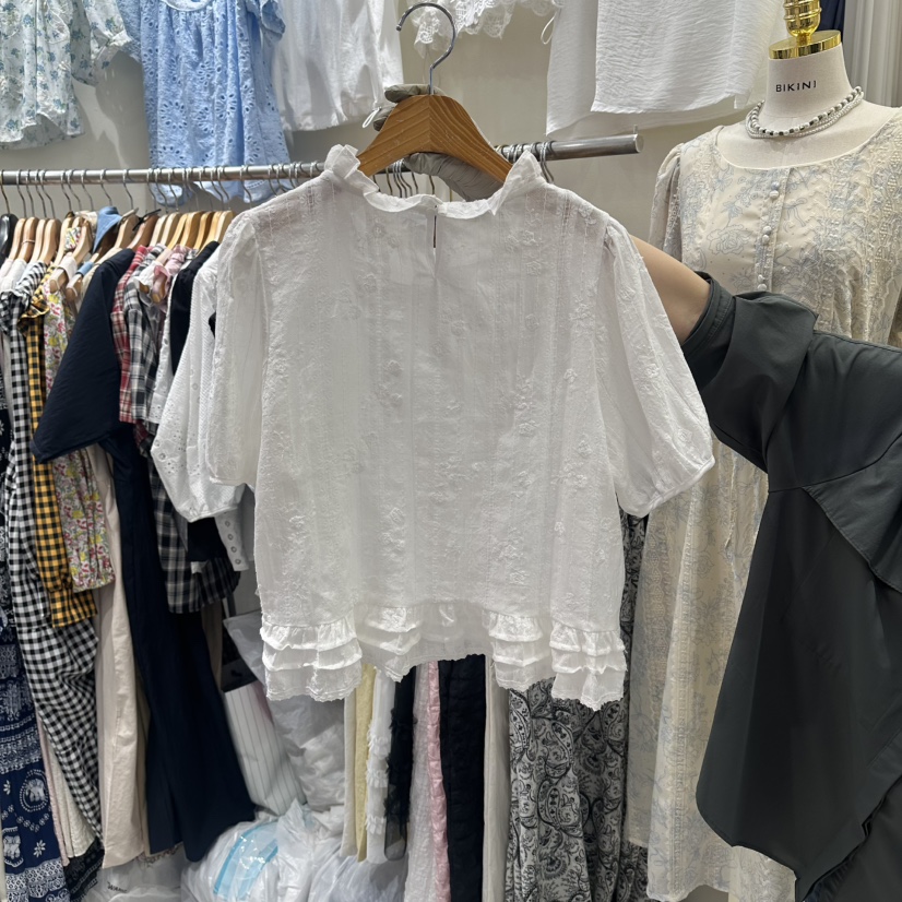 BIKINI韓國東大門直郵女裝新款休閑時尚推薦襯衫蕾絲衫刺繡BIKINI襯衫/蕾絲衫