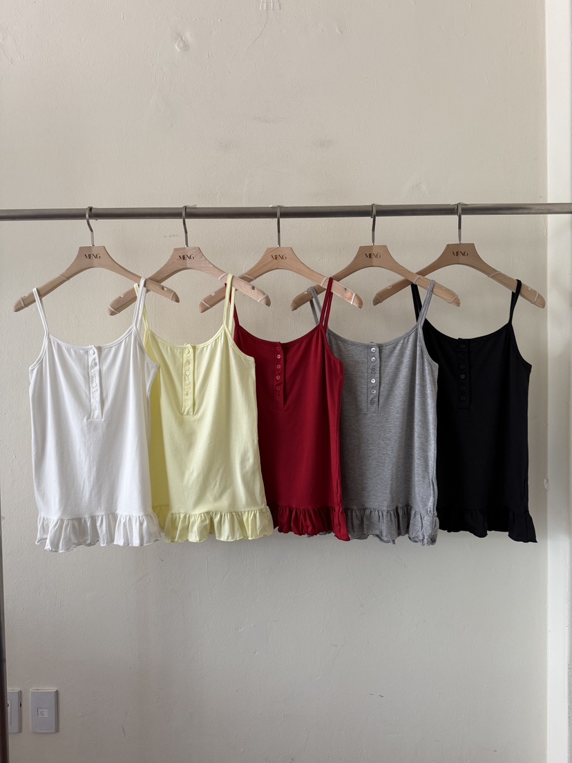MENG韓國東大門代購女裝新品推薦熱賣吊帶背心荷葉邊紐扣MENG吊帶/背心