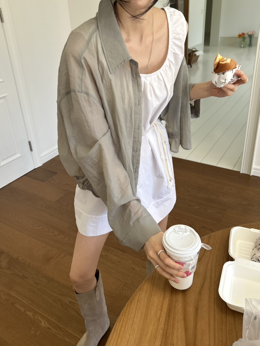 ME MO韓國直郵實拍女裝新品職業人氣襯衫蕾絲衫口袋褶皺ME MO襯衫/蕾絲衫