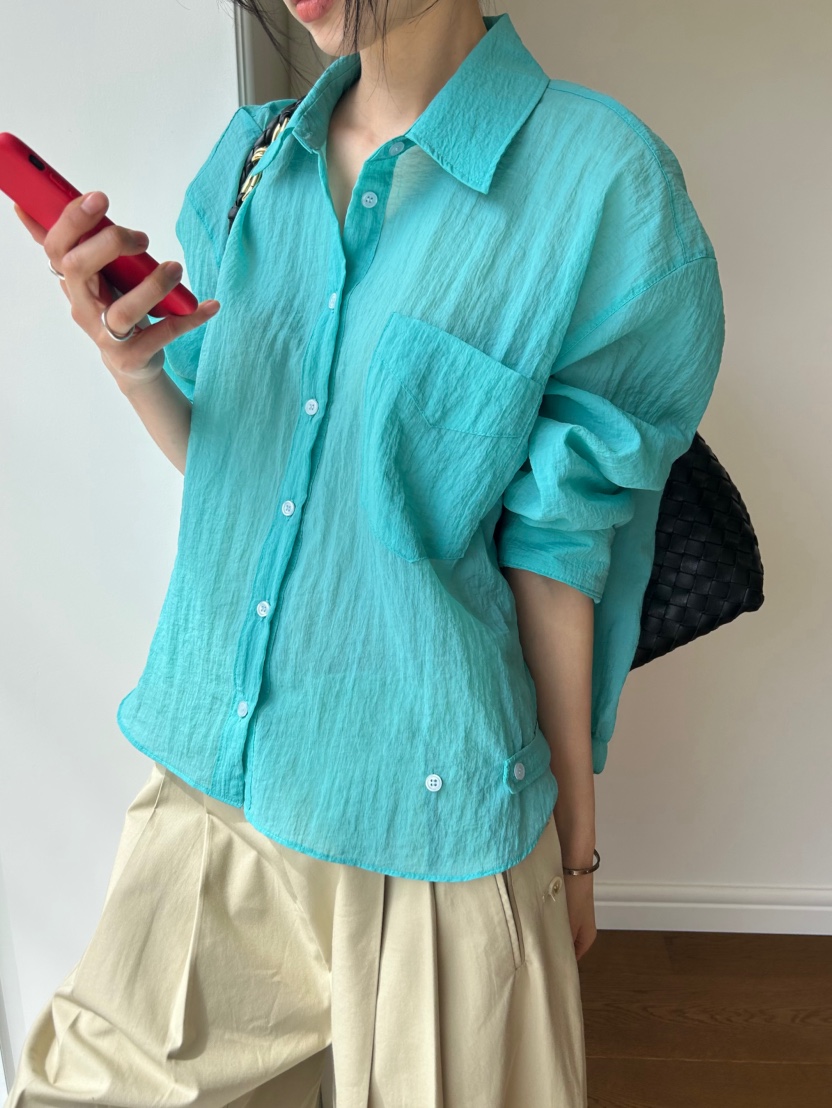 ME MO韓國直郵實拍女裝新品職業人氣襯衫蕾絲衫口袋褶皺ME MO襯衫/蕾絲衫