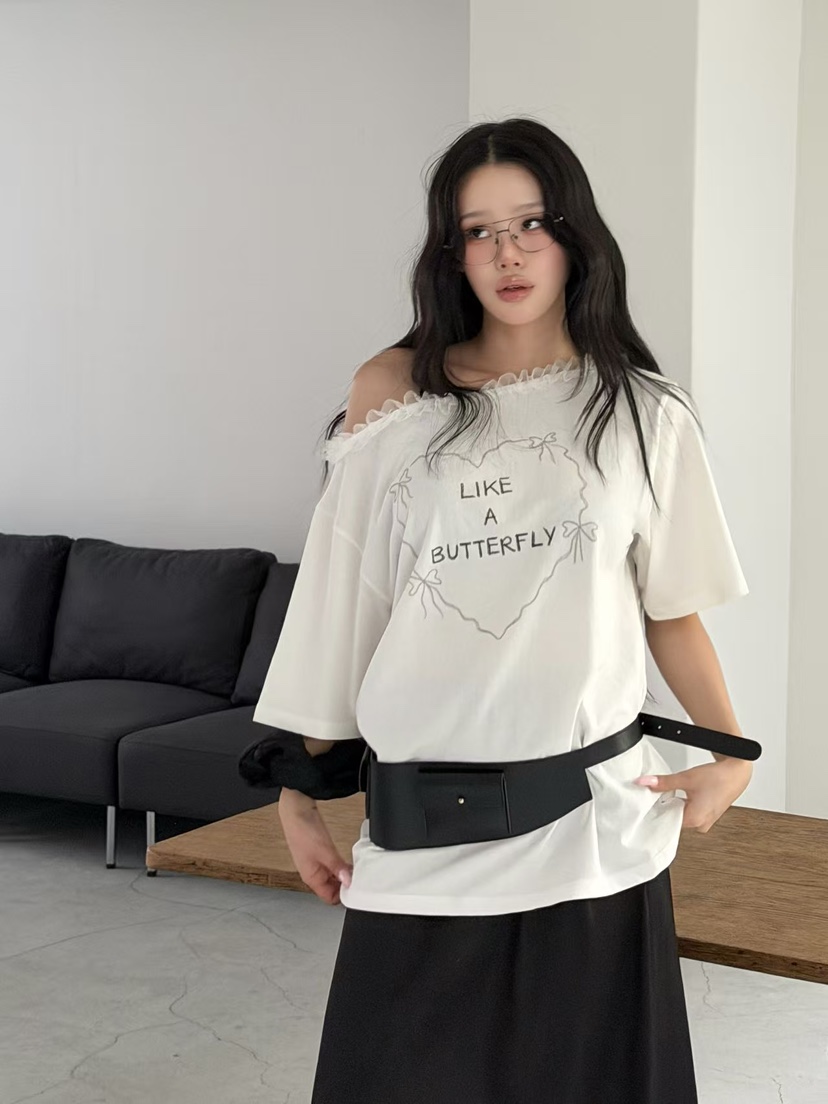 YES韓國直郵實拍女士新款人氣推薦熱賣職業時尚T恤不對稱緞YEST恤