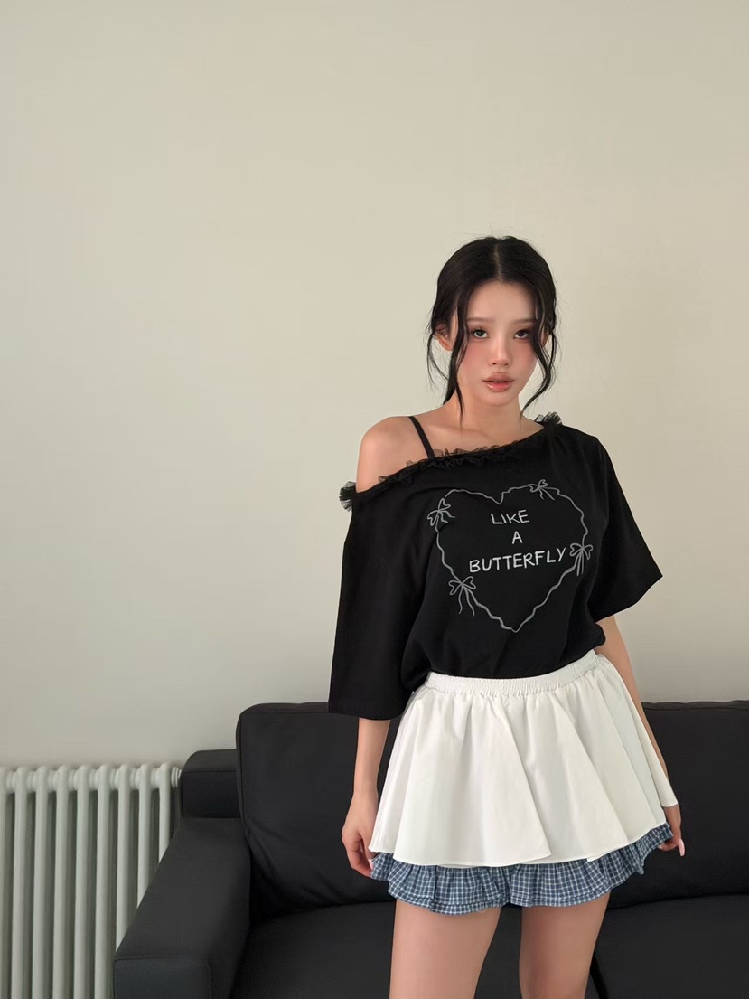 YES韓國直郵實拍女士新款人氣推薦熱賣職業時尚T恤不對稱緞YEST恤