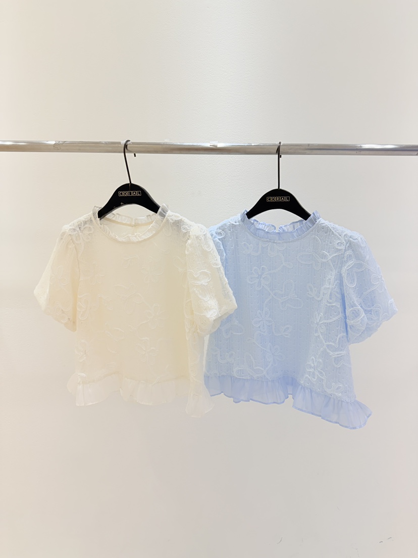 CORAL韓國直郵實拍女士新品時尚26春夏職業襯衫蕾絲衫刺繡CORAL襯衫/蕾絲衫