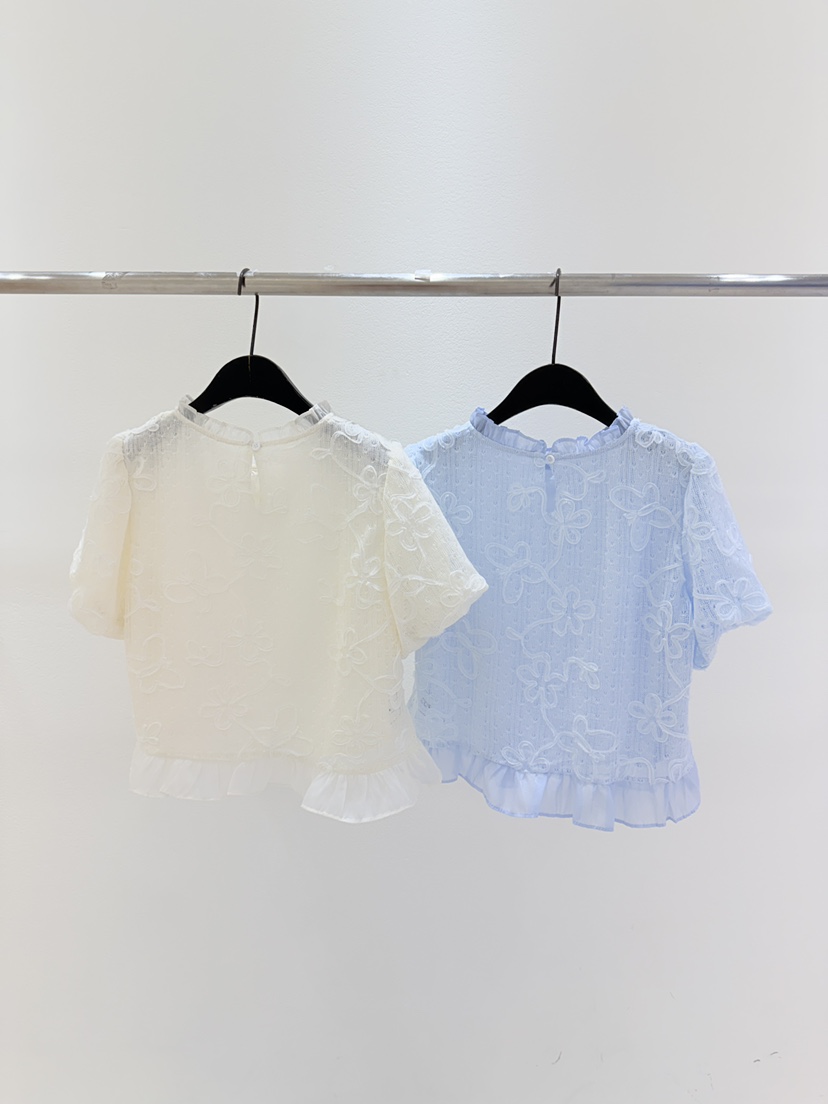 CORAL韓國直郵實拍女士新品時尚26春夏職業襯衫蕾絲衫刺繡CORAL襯衫/蕾絲衫