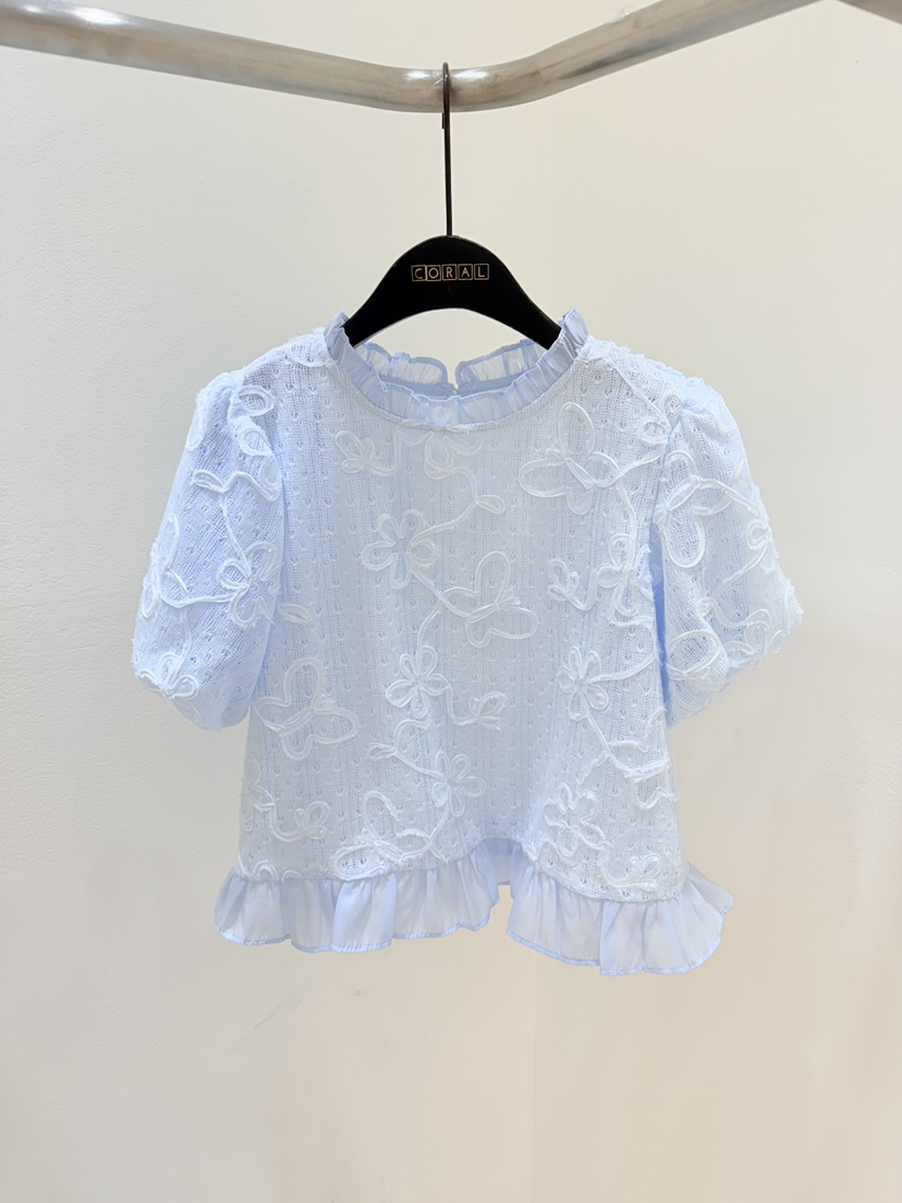 CORAL韓國直郵實拍女士新品時尚26春夏職業襯衫蕾絲衫刺繡CORAL襯衫/蕾絲衫圖色1