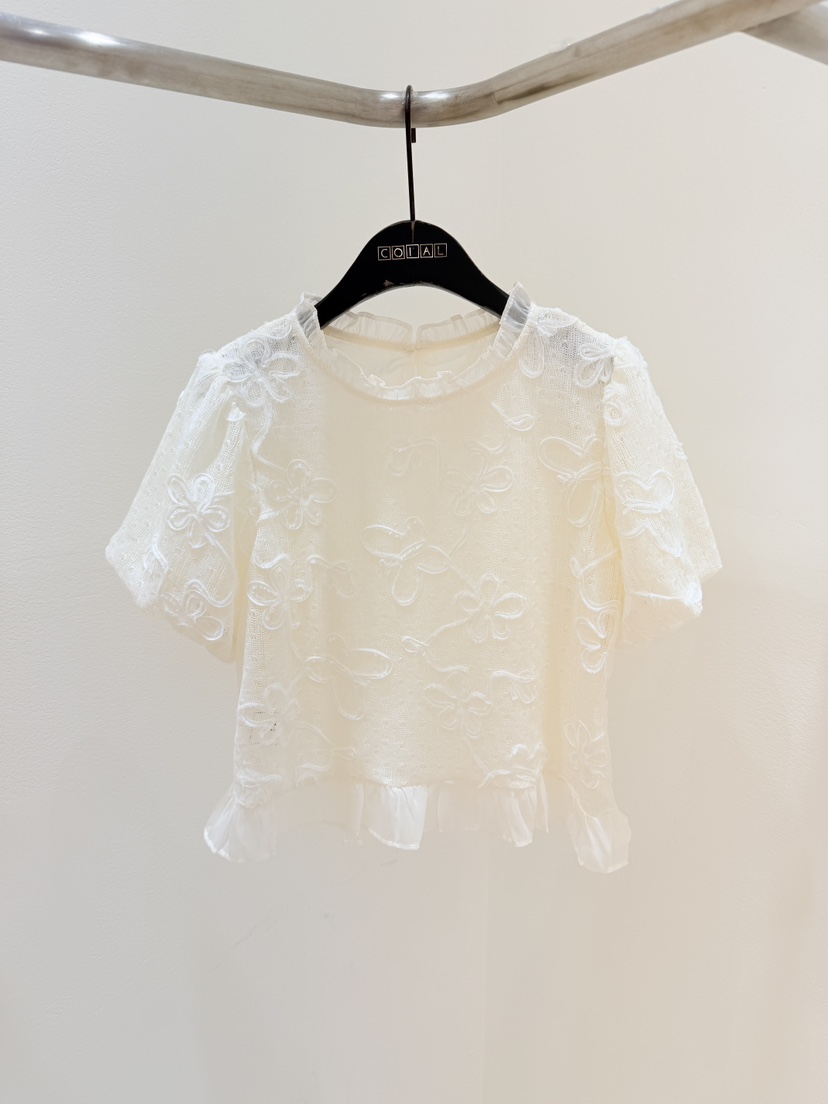 CORAL韓國直郵實拍女士新品時尚26春夏職業襯衫蕾絲衫刺繡CORAL襯衫/蕾絲衫圖色2