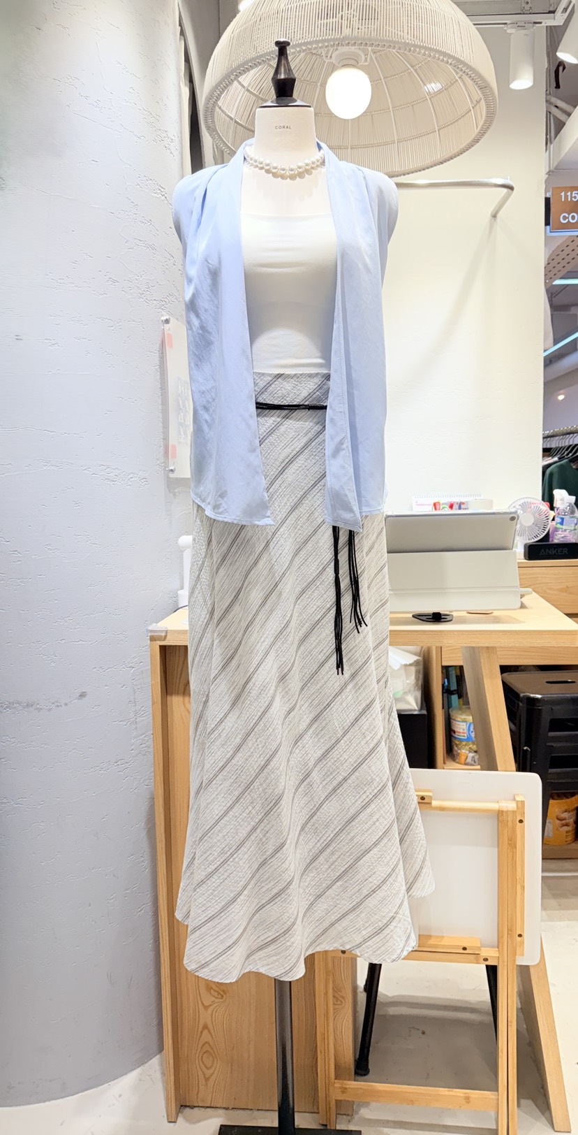 CORAL韓國直郵實拍女裝新款職業休閑推薦時尚熱賣長裙含繩CORAL長裙