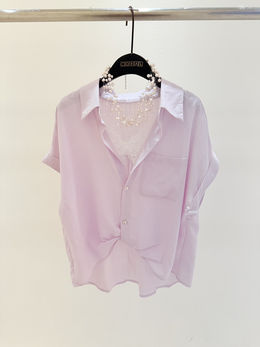 CORAL韓國代購女士新品熱賣人氣推薦襯衫蕾絲衫不含項鏈亞麻CORAL襯衫/蕾絲衫
