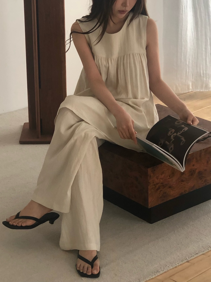 ONDO-P韓國東大門代購女士新品推薦職業休閑連衣裙絲帶亞麻ONDO-P連衣裙