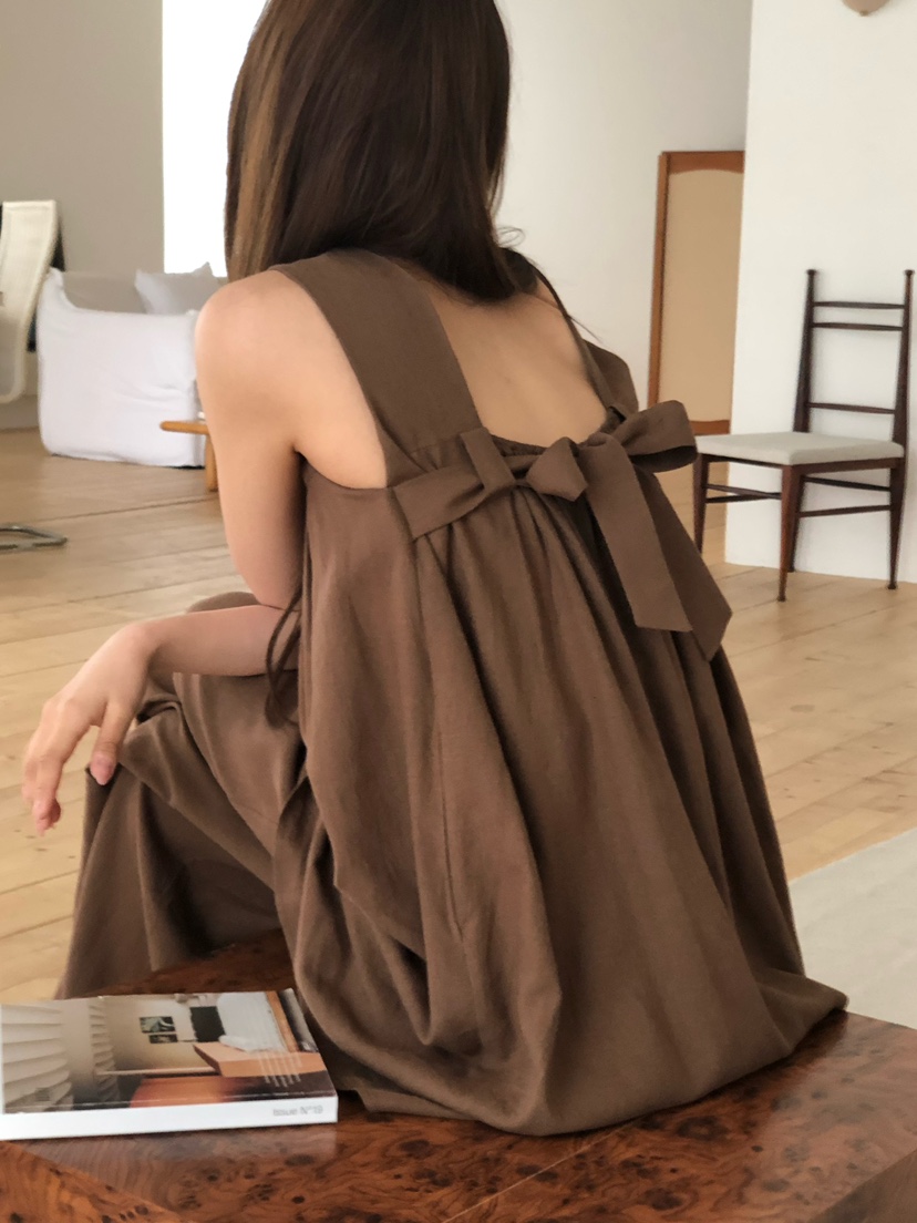 ONDO-P韓國東大門代購女士新品推薦職業休閑連衣裙絲帶亞麻ONDO-P連衣裙