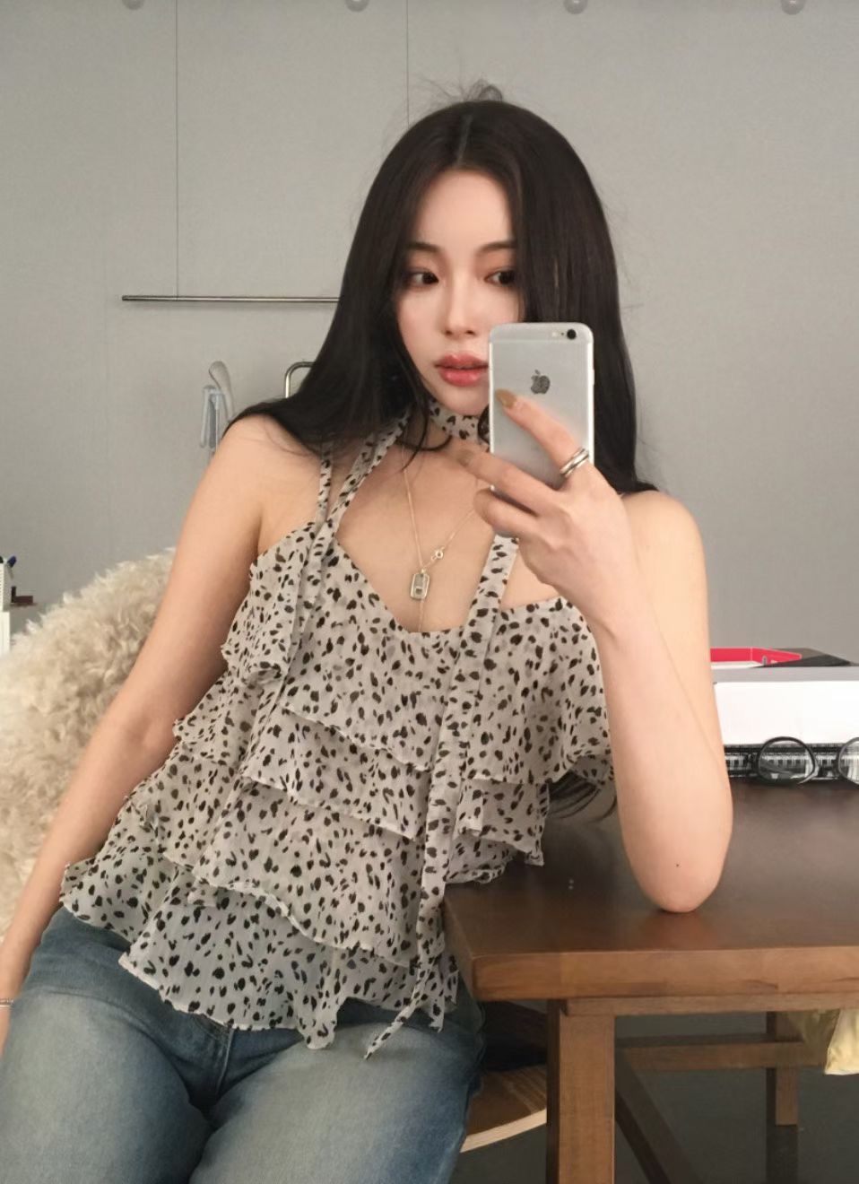 PLEASE/WW東大門實拍女士新款26春夏職業吊帶背心含繩豹紋PLEASE/WW吊帶/背心