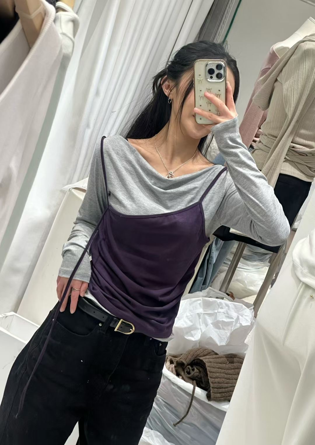 PLEASE/WW韓國直郵女裝新品真品推薦休閑人氣長袖T恤假兩件PLEASE/WW長袖T恤圖色1