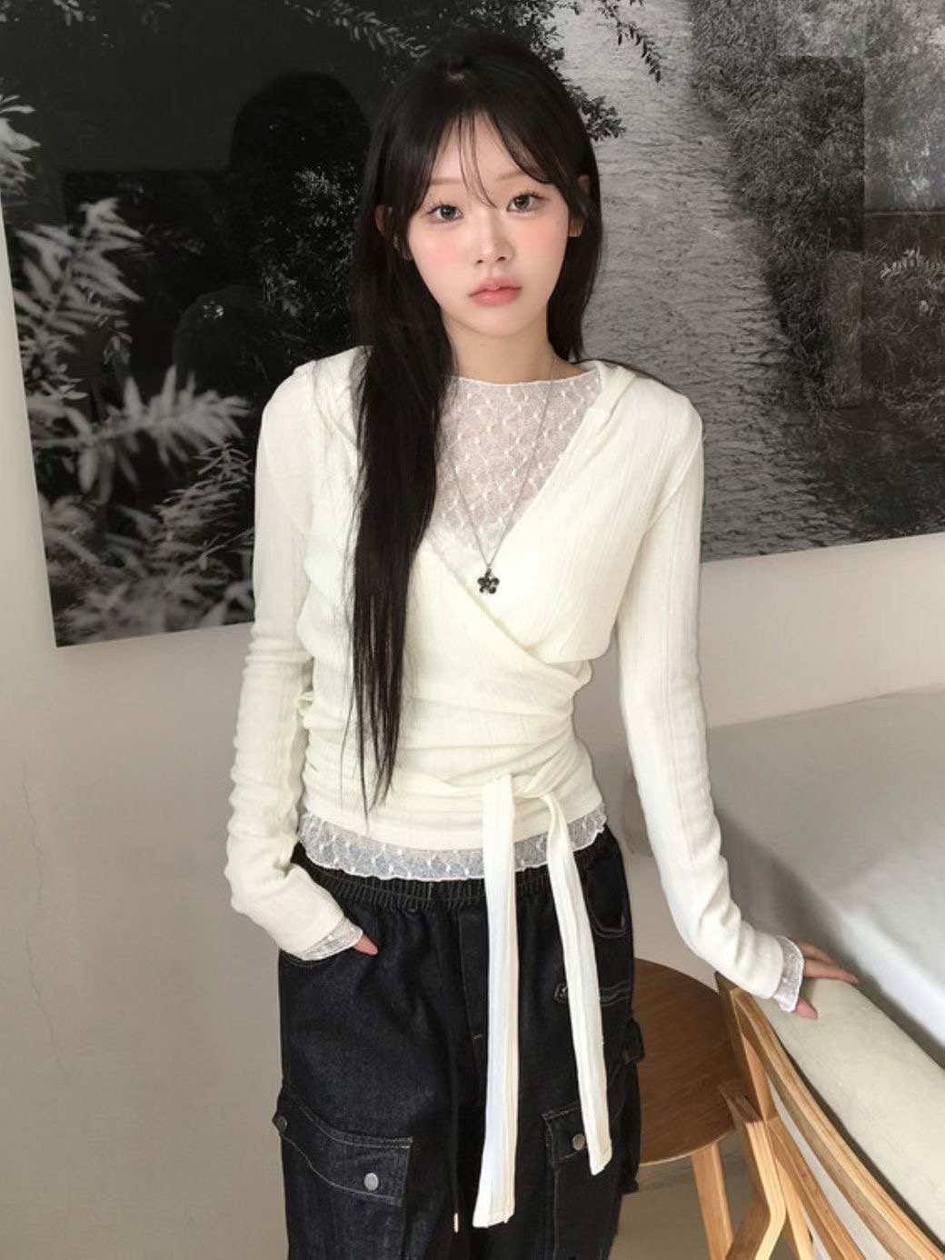 PLEASE/WW東大門代購女士新品推薦長袖T恤不含內搭連帽衫PLEASE/WW長袖T恤圖色3