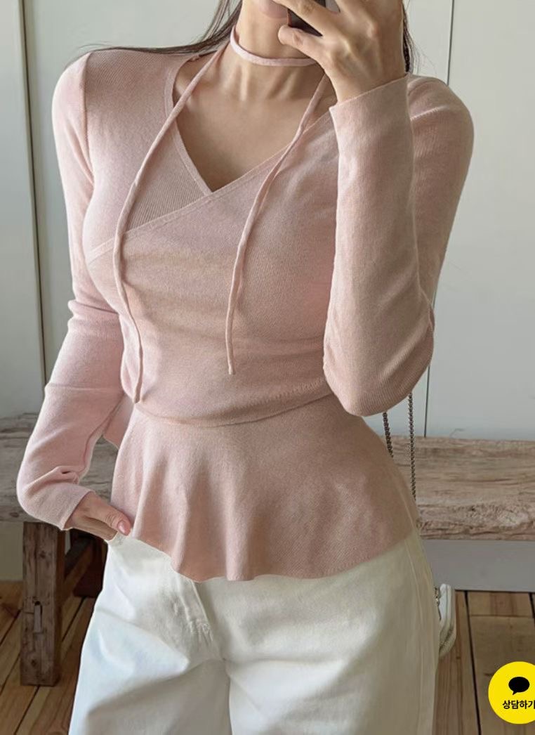 PLEASE/WW韓國代購女裝新款真品時尚休閑推薦針織衫含繩PLEASE/WW針織衫