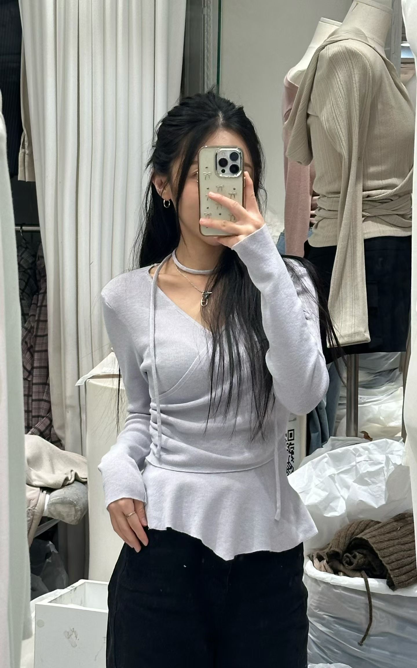 PLEASE/WW韓國代購女裝新款真品時尚休閑推薦針織衫含繩PLEASE/WW針織衫圖色1