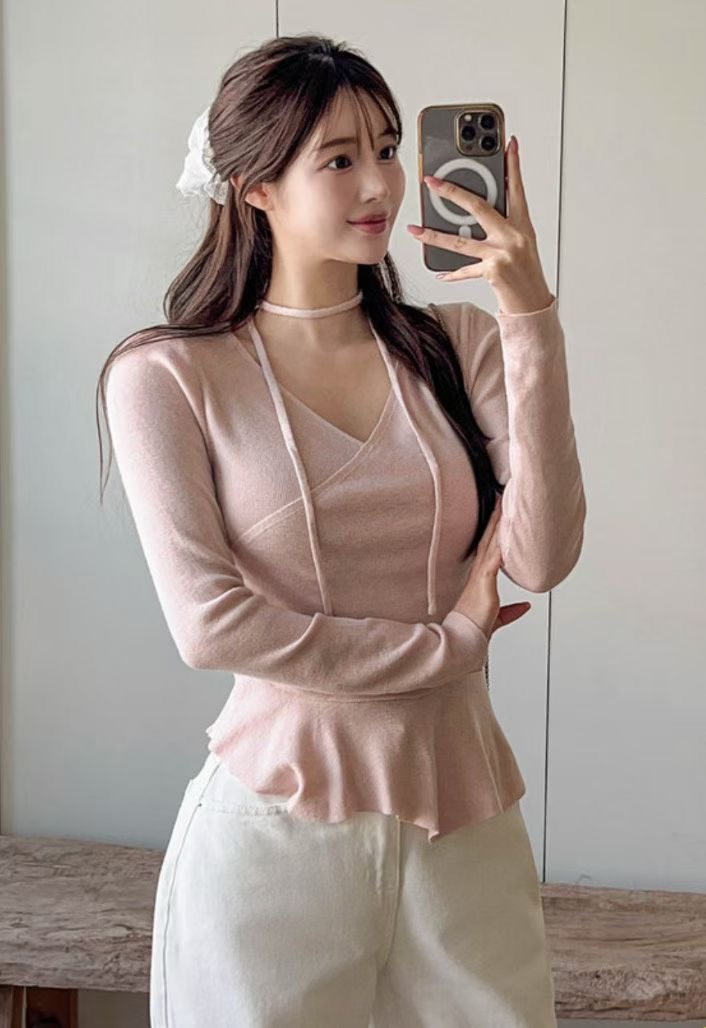 PLEASE/WW韓國代購女裝新款真品時尚休閑推薦針織衫含繩PLEASE/WW針織衫圖色2