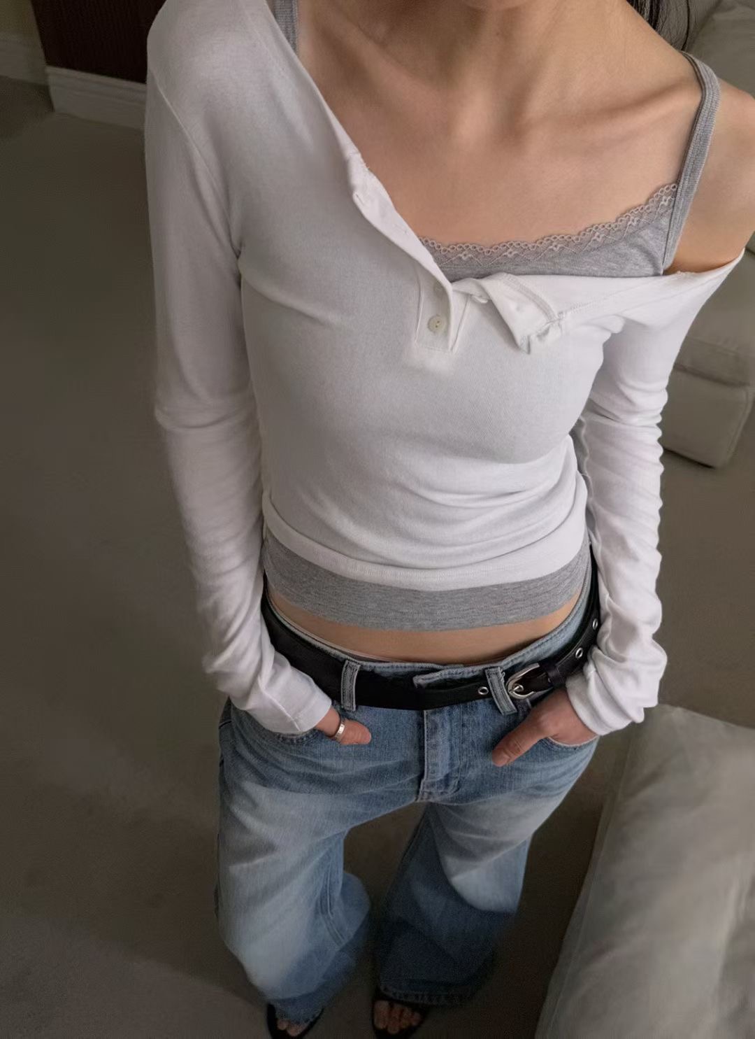 PLEASE/WW東大門實拍女裝新款時尚長袖T恤不含內搭兔子紐扣PLEASE/WW長袖T恤圖色3