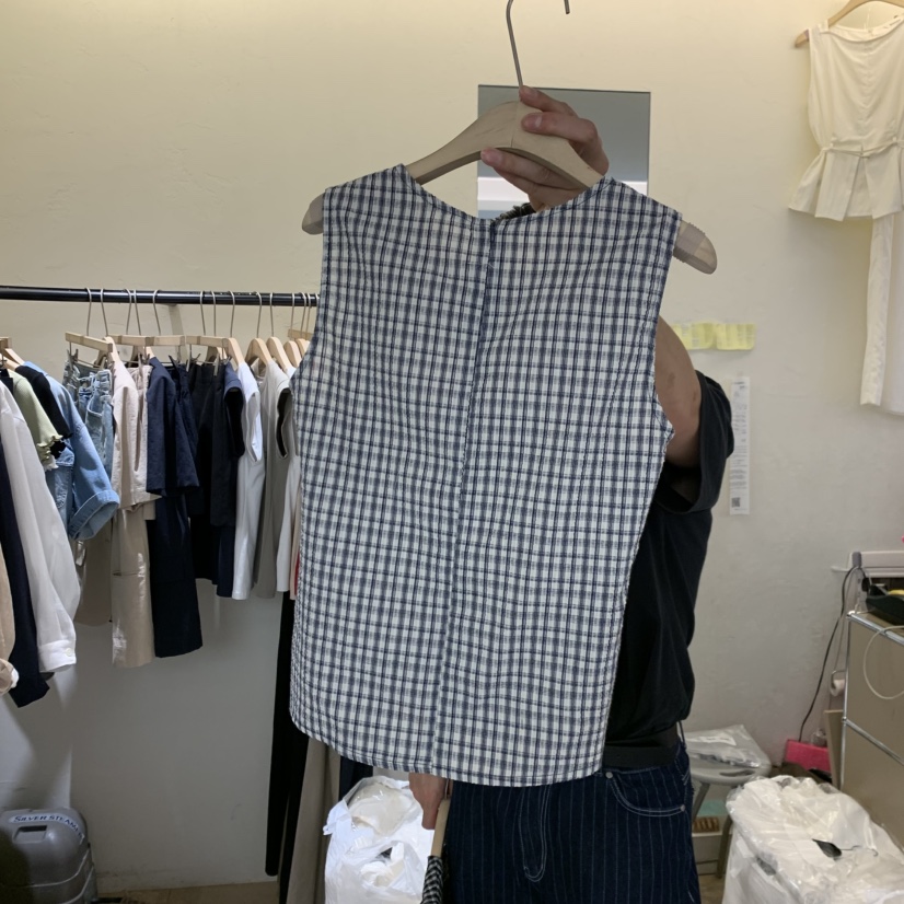 W AND J韓國直郵女裝新款人氣職業26春夏休閑吊帶背心格子W AND J吊帶/背心