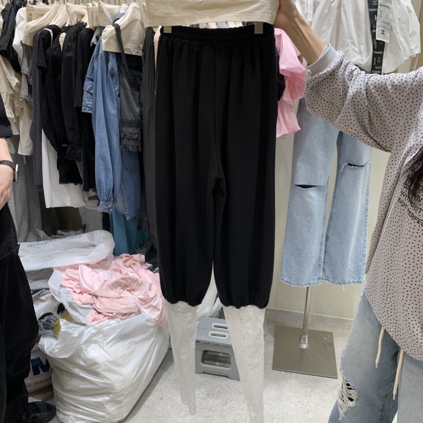 BY FLOW韓國直郵實拍女士新款人氣時尚熱賣休閑褲保暖蕾絲BY FLOW休閑褲