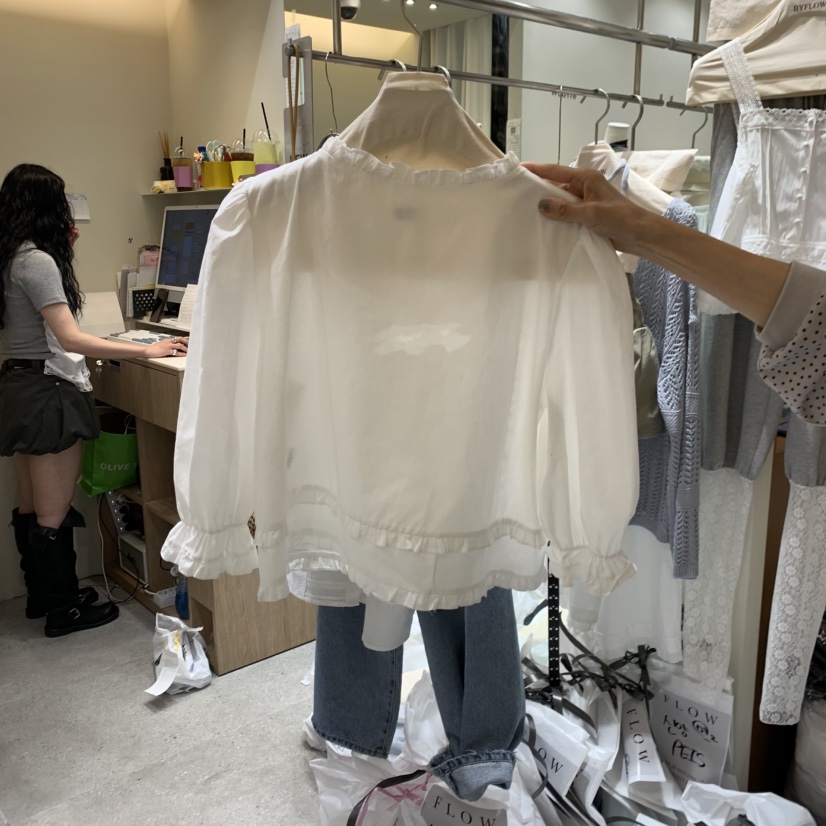 BY FLOW韓國東大門直郵女裝新款休閑熱賣26春夏襯衫蕾絲衫BY FLOW襯衫/蕾絲衫